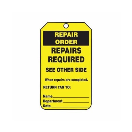 Accuform Safety Tags, REPAIR ORDER REPAIRS REQUIRED, 5.75in x 3.25in, PF-Cardstock, 25PK TRS247CTP